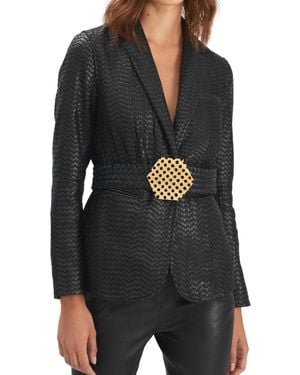 Velez Tatacoa Woven Leather Straight Fit Blazer - Black