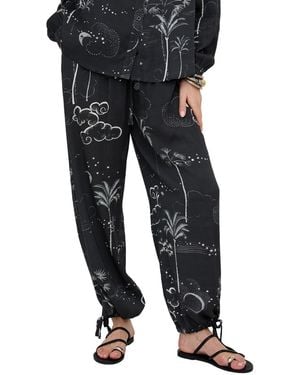 Raffya Palm High Waist Palm Print Trouser - Black