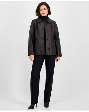 Anne Klein Single-breasted Leather Coat - Black