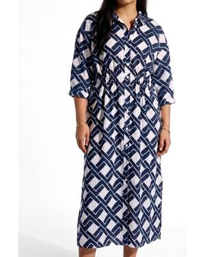 UNIVERSAL STANDARD Plus Size Paros Drawstring Linen Shirtdress - Blue