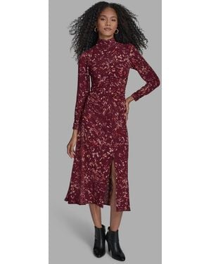 BCBGMAXAZRIA Printed Mock Neck Maxi Dress - Red