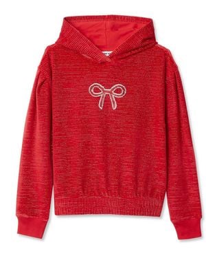 Lands' End Girls Velour Hoodie Sweatshirt - Red