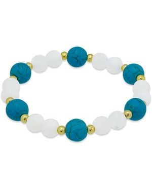 Macy's 14k Imitation Pearl Howlite Chrysocolla Beads Gold-plated Over Brass Stretch Bracelet - Blue
