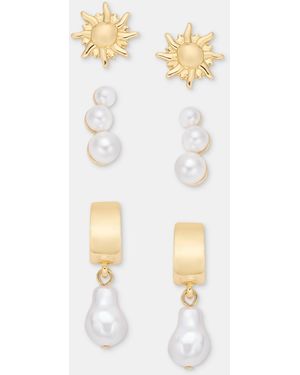 On 34th 3-pc. Set Sun & Imitation Pearl Earrings - White