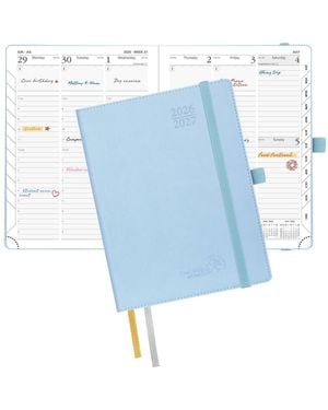 Gnuadz Pocket Planner 2026-2027 Academic Weekly Hourly Leather Cover - Blue