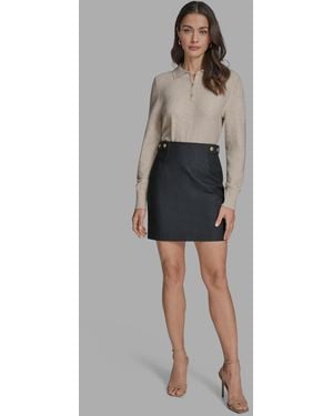 BCBGMAXAZRIA Denim Waist-tab Mini Skirt - Gray