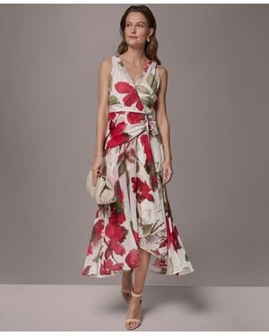 Donna Karan Floral Faux Wrap Midi Dress - Multicolor