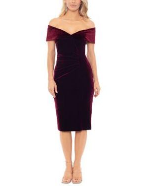 Xscape Velvet Off The Shoulder Midi Dress - Blue