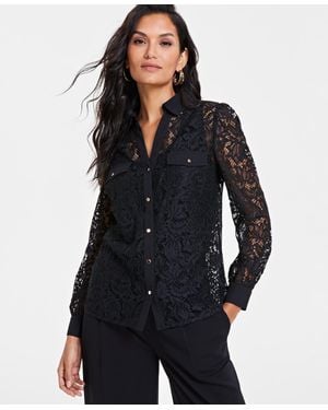 INC International Concepts Lace Button-front Blouse - Blue