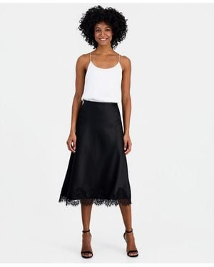 Anne Klein Lace-trim Midi Satin Skirt - White