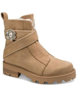 KARL LAGERFELD Mireille Embellished Lug Sole Combat Booties - Brown