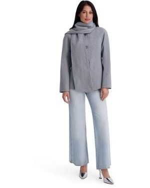 Kensie Faux-wool Funnel Neck Coat - Blue