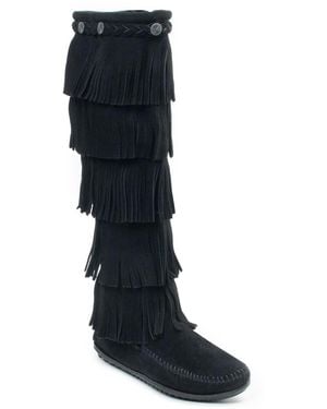 Minnetonka Suede 5-layer Fringe Boots - Black