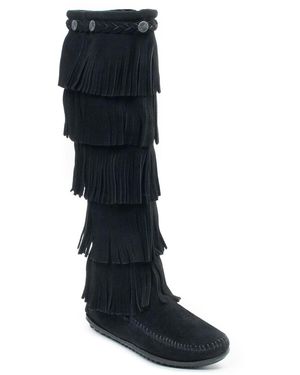 Minnetonka Suede 5-layer Fringe Boots - Black