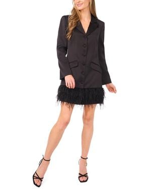 Cece Feather Trim Satin Blazer Dress - Black