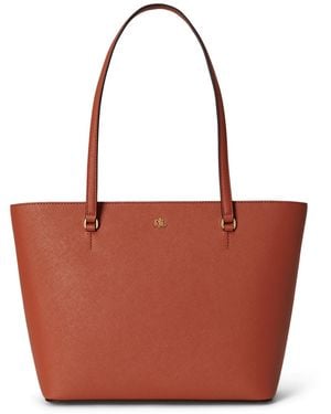 Ralph Lauren Karly Crosshatch Leather Medium Tote Handbag - Red