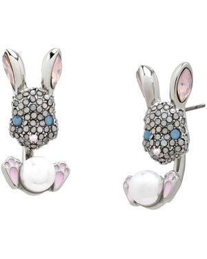 Betsey Johnson Faux Stone Spring Bunny Barbell Jacket Earring - Metallic