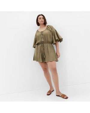 City Chic Plus Size Harlow Lace Playsuit - Natural