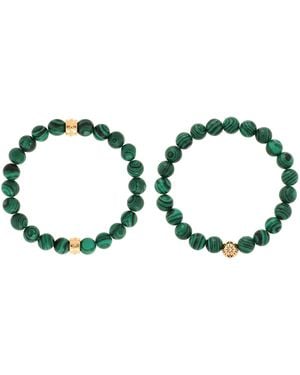 charged Stone Beaded Motif 2 Pieces Bracelet Set - Green