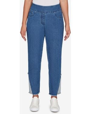 Ruby Rd. Petite Nautical Stripe Inset Slim Fit Jeans - Blue