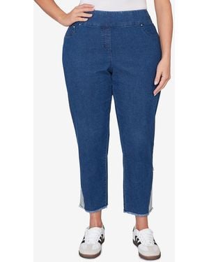 Ruby Rd. Plus Size Nautical Stripe Inset Slim Fit Jean - Blue