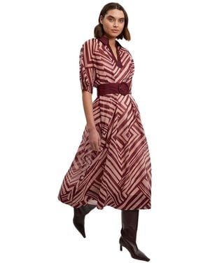 Karen Millen Printed 3/4 Sleeve Plunge Midi Dress - Red