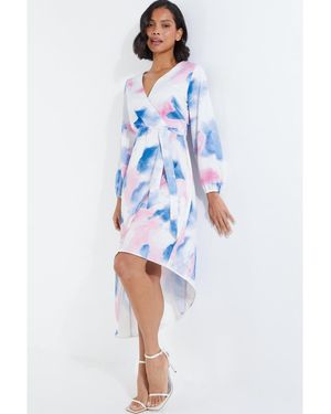 Quiz Satin Asymmetric Wrap Dress - Blue