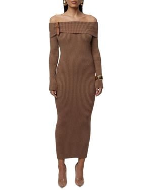 JLUXLABEL Kira Ribbed Midi Dress - Brown