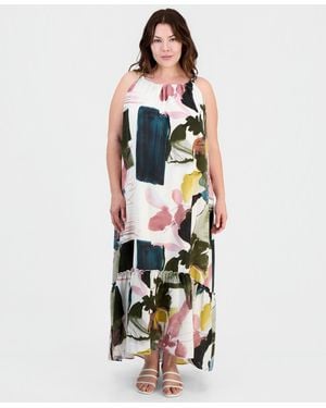 Sandra Darren Plus Size Printed Sleeveless Shift Dress - White