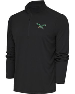 Antigua Philadelphia Eagles Team Logo Throwback Tribute Quarter-zip Pullover Top - Black