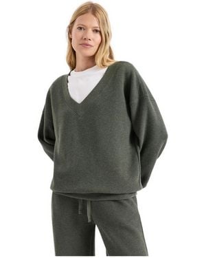 Pact Luxe Organic Cotton Waffle Knit V-neck Long-sleeve Top - Gray