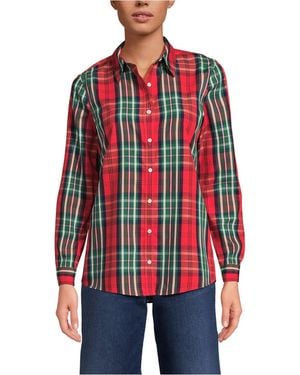 Lands' End Petite No Iron Button Front Shirt - Red