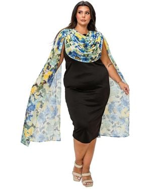L I V D Plus Size Evolette Floral Cape Dress - Black