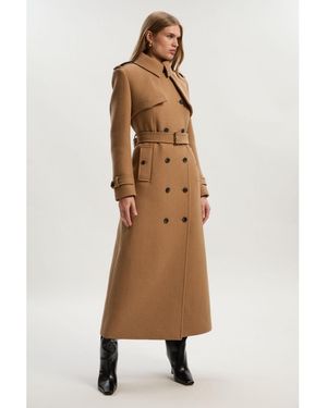Karen Millen Wool Mix Belted Trench Maxi Coat - Natural