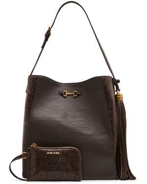 Anne Klein Horsebit Tassel Small Hobo Handbag - Brown