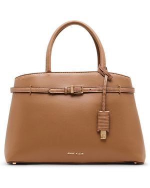 Anne Klein Large Top Handle Convertible Satchel Handbag - Brown