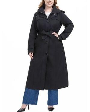 BGSD Plus Size Hooded Water-resistant Trench Coat - Blue