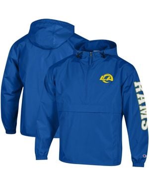 Champion Los Angeles Rams Packable Hooded Windbreaker Half-zip Jacket - Blue