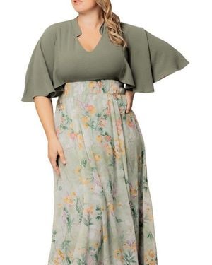 Kiyonna Plus Size Avisa Flowy A Line Evening Gown - Black