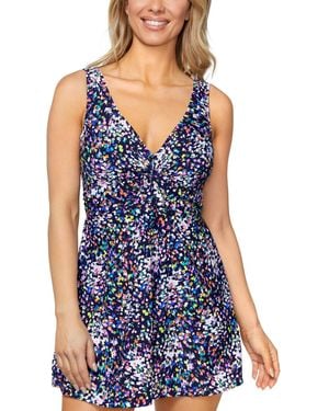Island Escape Magnolia Printed Underwire Swim Dress - Blue
