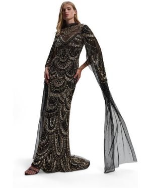 Karen Millen Beaded Midaxi Cape Dress - Black