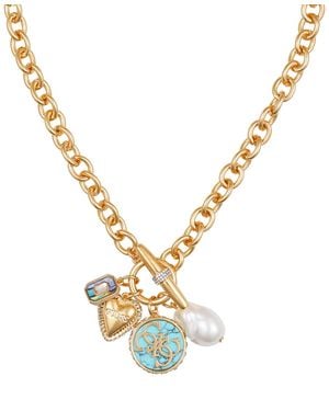Guess Tone Mixed Stone Multi-charm 18" Pendant Necklace - Metallic
