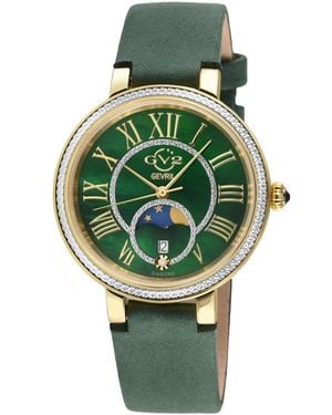 Gevril Genoa Swiss Quartz Italian Leather Suede Strap Diamond Watch - Green