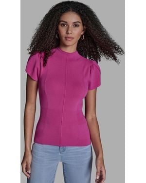 BCBGMAXAZRIA Tulip Sleeve Cinch Waist Pull-on Top - Purple