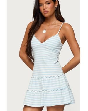 Edikted Tiered Ruffle Striped Mini Dress - White