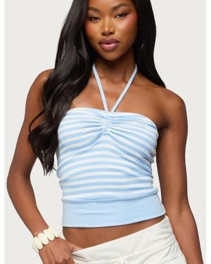 Edikted Sleeveless Striped Halter Top - Blue