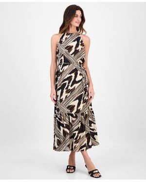 Anne Klein Printed Halter-neck Sleeveless Midi Dress - White