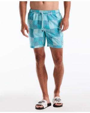 Original Penguin Wavy Tile Print 7" Volley Swim Trunks - Blue