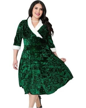 Unique Vintage Plus Size Half Sleeve Surplice Delores Swing Dress - Green