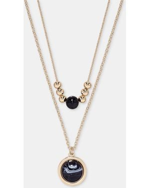 DKNY Two Row Cabachon Pendant Necklace - White